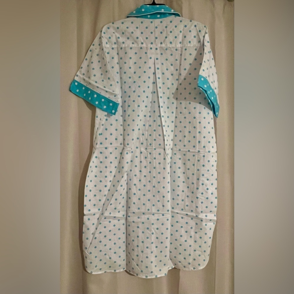 Vintage Quiet Moments Teal Polka Dot Button Front Sleep Shirt OSFM - Picture 5 of 5